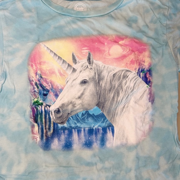Girls Unicorn & Horse Graphic T-Shirt Bundle Size M 7-8 Blue Kids Tees - Picture 3 of 5